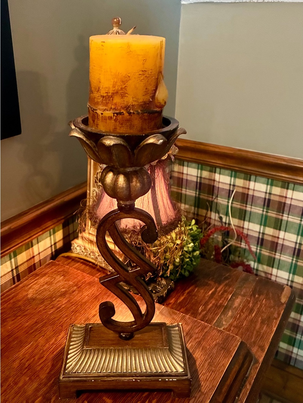 Magnolia Gold Metal Scroll Candle Holder
